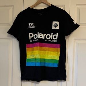 Polaroid Black Long Sleeve Tee with Rainbow Stripe Graphic